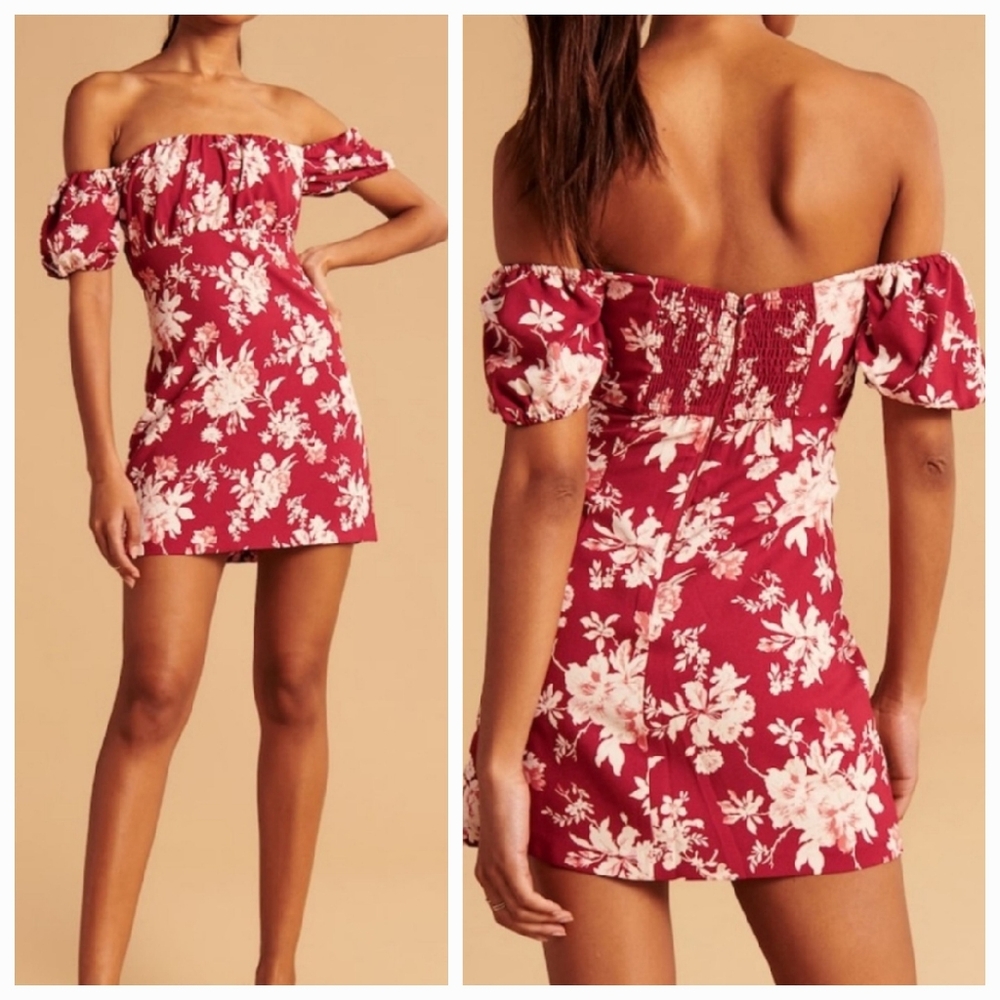 NWT Abercrombie & Fitch Smock Back Mini Dress Size S Milkmaid Coquette Tropical - Picture 3 of 11